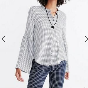 Madewell White Black Plaid Button Down Top XXS